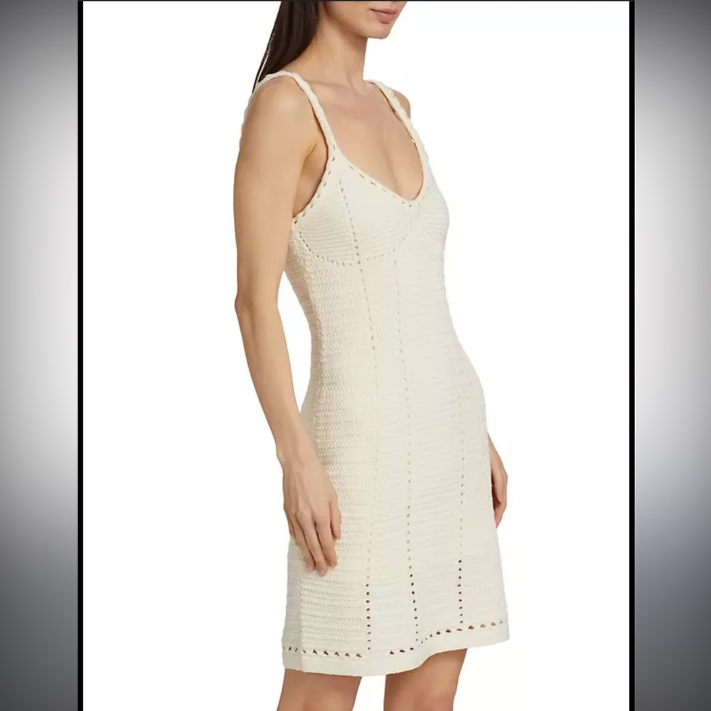 Toccin Thea Pointelle-Knit Cotton Minidress size small Ivory crochet textured